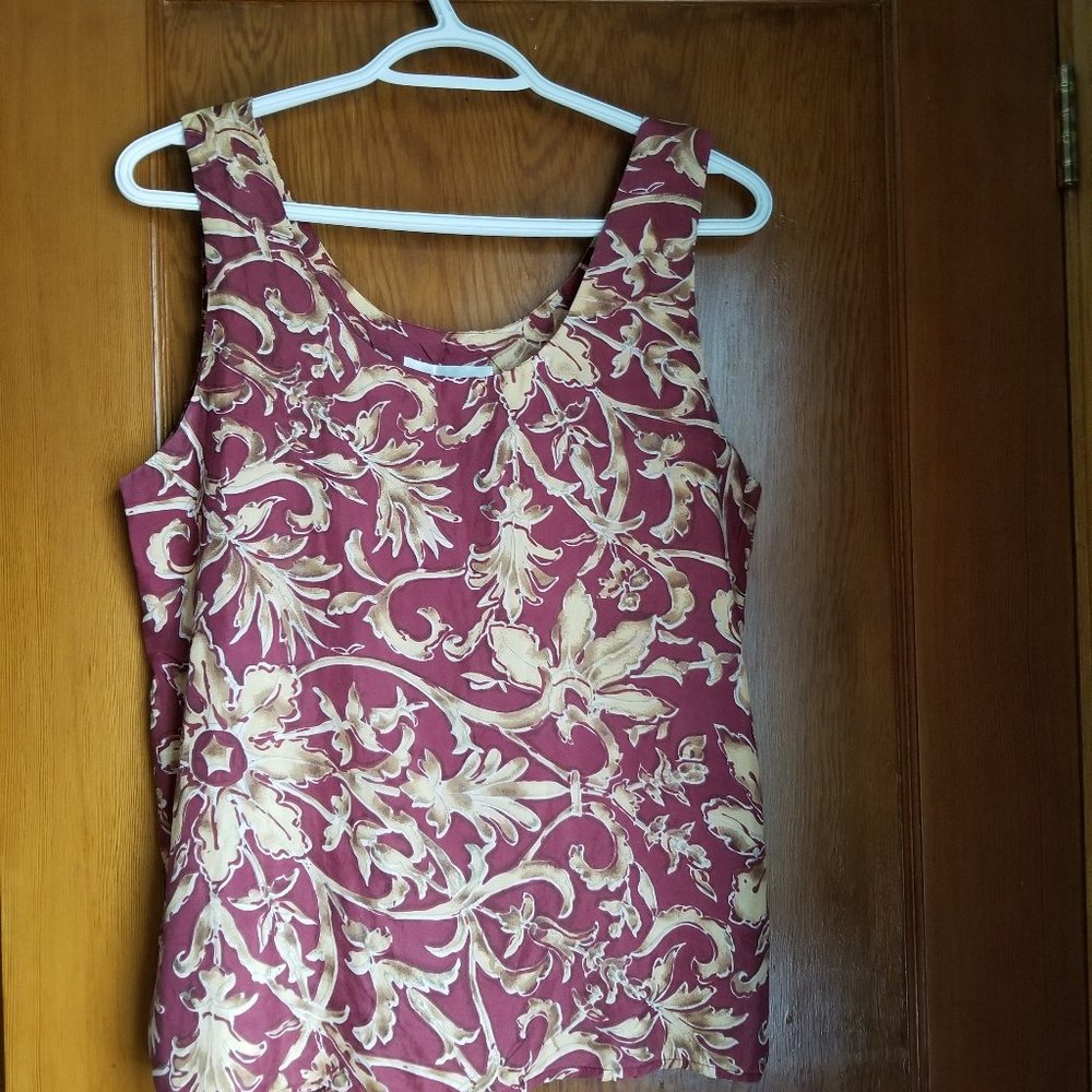 Rare 90s, dark red/gold, scoop neck, dressy silk top, S, Dalmys sleeveless top